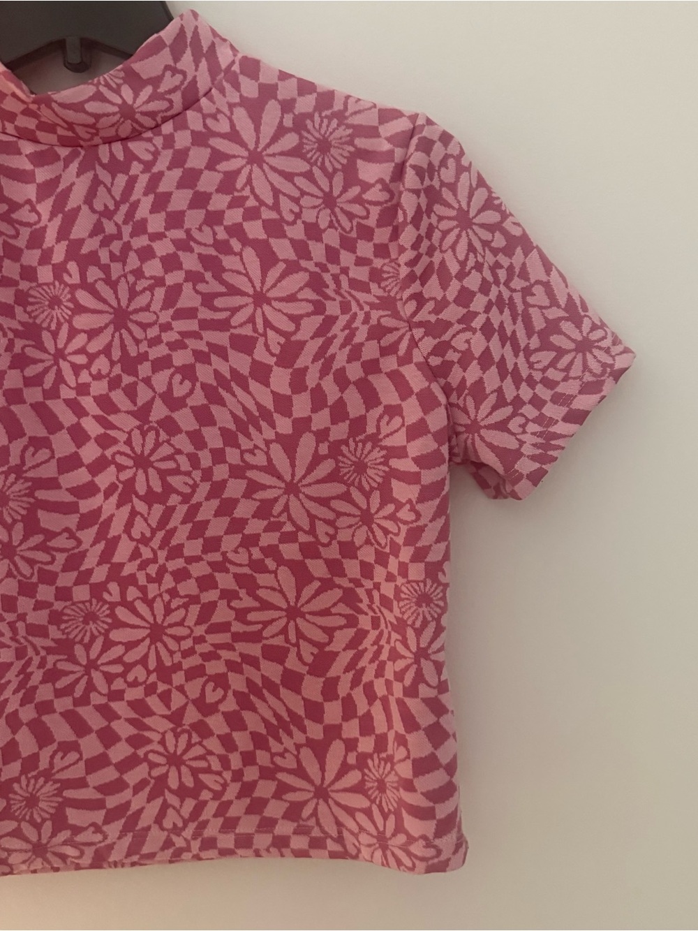 Primark Retro Pink Floral Checker Crop Top